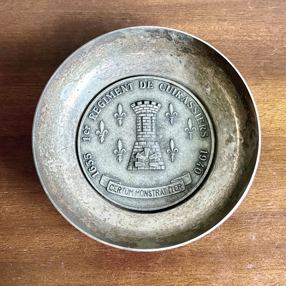 Vintage French Military silver plated metal Decorative Dish